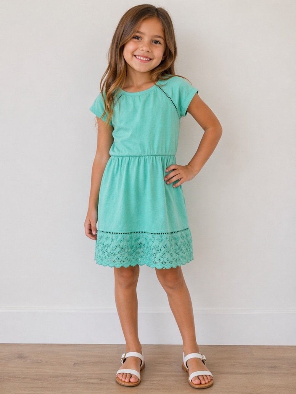 GAP Kids Teal Eyelit Dress 100% Cotton